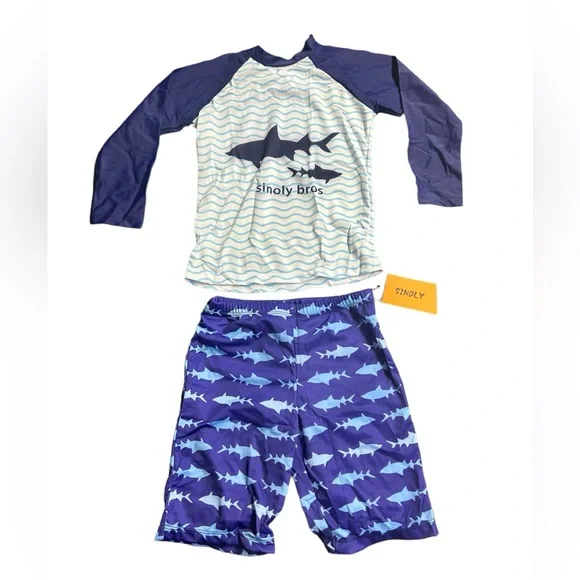 SINOLY boys long sleeve sun protection beach rashguard swimwear swimsuit NWT - Picture 4 of 4